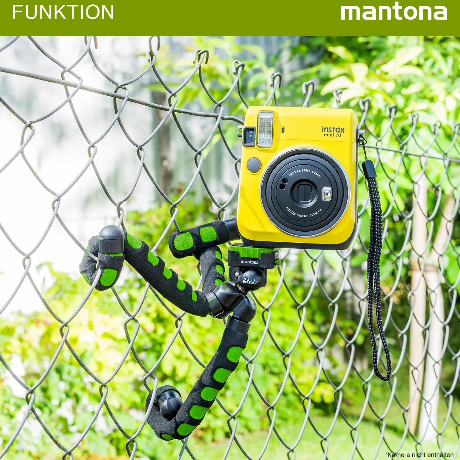 Mantona Kaleido Flex Stativ lime green - 270 x 43 x 43 mm - flexibel biegbar - mit Kugelkopf und Schnellwechselplatte - Reisestativ Travelstativ passend für Kameras, Smartphones, Action Cams