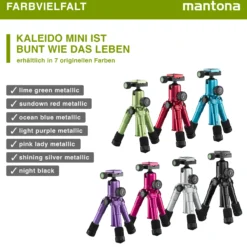Mantona Kaleido Mini Tischstativ in shining silver metallic Reisestativ inkl. Kugelkopf mit Schnellwechselplatte und Transporttasche