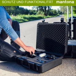 Mantona Outdoor Schutzkoffer M+, wasserdichter Fotokoffer 18 l , Kamerakoffer staubdicht & stoßfest, Transportkoffer mit Schaumstoffeinlagen, ideal für Kameras, Objektive & Zubehör