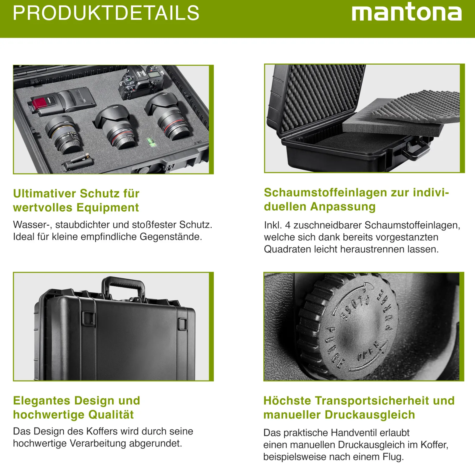 Mantona Outdoor Schutzkoffer L, wasserdichter Fotokoffer 31 l , Kamerakoffer staubdicht & stoßfest, Transportkoffer mit Schaumstoffeinlagen, ideal für Kameras, Objektive & Zubehör