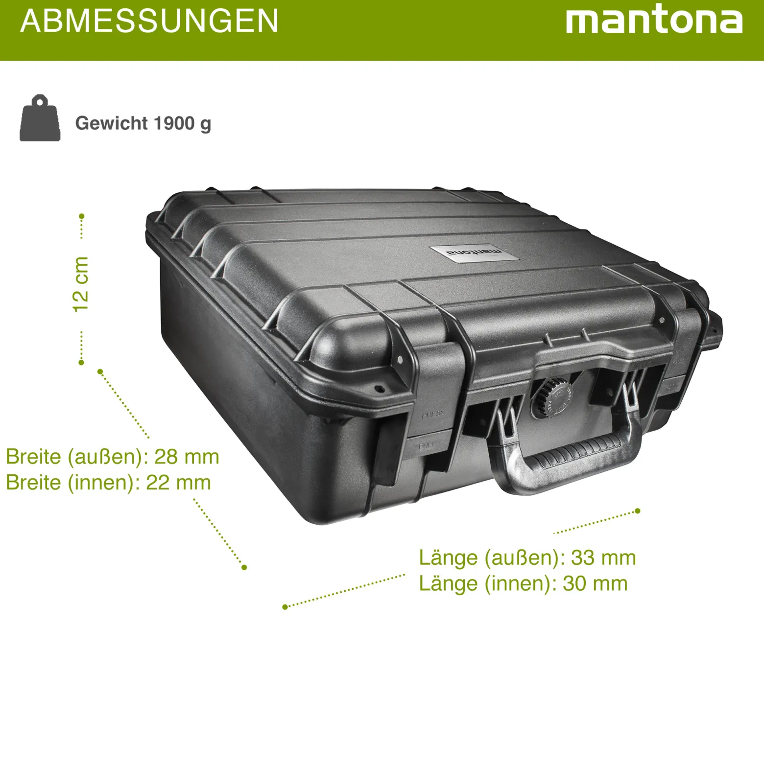 Mantona Outdoor Schutzkoffer M, wasserdichter Fotokoffer 11 l , Kamerakoffer staubdicht & stoßfest, Transportkoffer mit Schaumstoffeinlagen, ideal für Kameras, Objektive & Zubehör