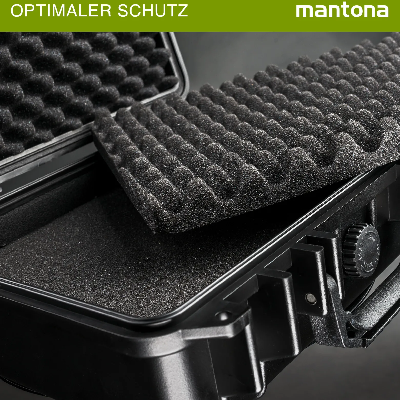 Mantona Outdoor Schutzkoffer M, wasserdichter Fotokoffer 11 l , Kamerakoffer staubdicht & stoßfest, Transportkoffer mit Schaumstoffeinlagen, ideal für Kameras, Objektive & Zubehör