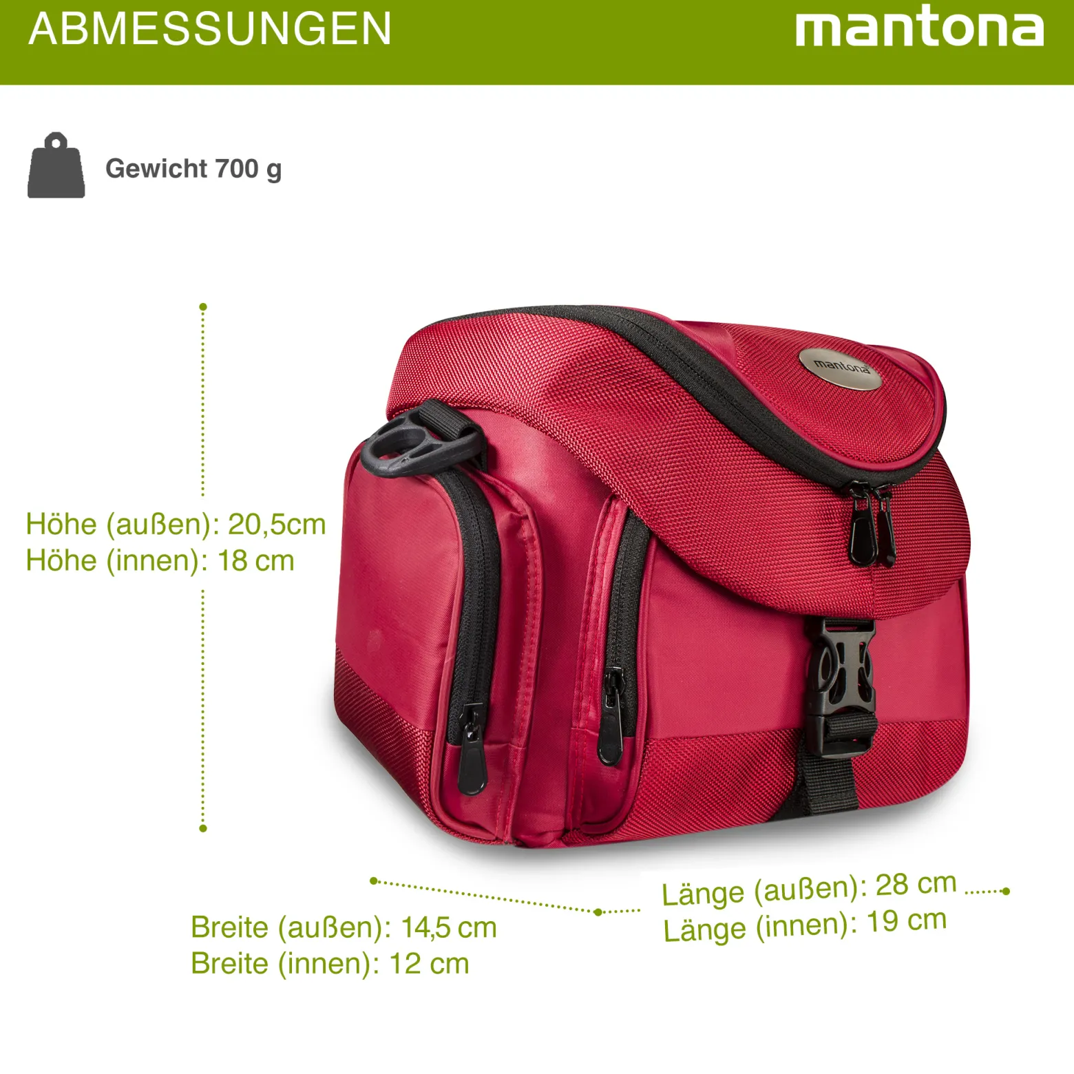 Mantona Premium Fototasche rot/schwarz, mit viel Stauraum, gepolstert mit Zusatzfächern, Umhängetasche für DSLM & DSLR Kameras, Aufbewahrungstasche für Kamera-Equipment