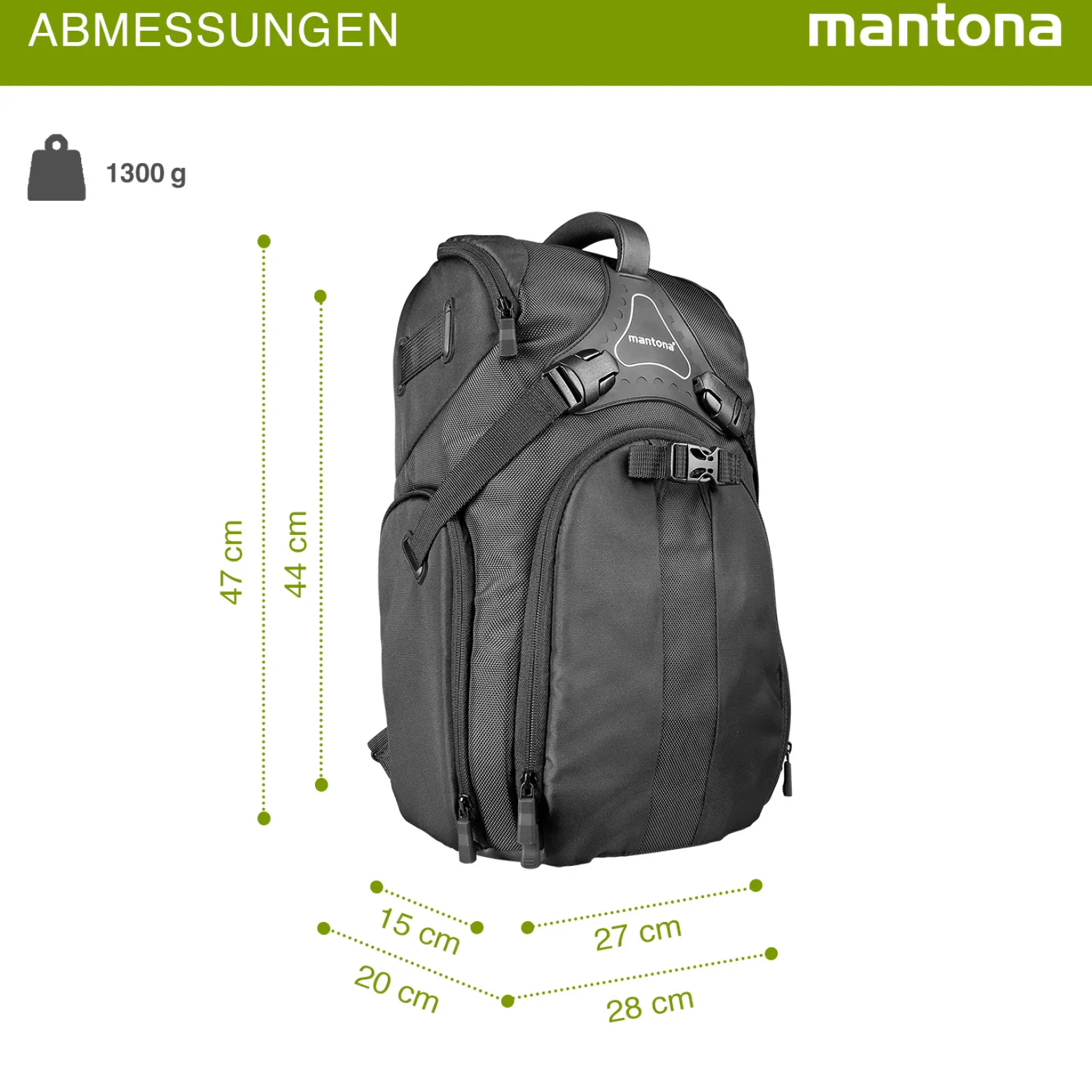 Mantona Rhodolit SLR-Kamerarucksack - Fototasche geeignet für SLR mit angesetztem Objektiv, weitere Objektive, Systemblitz und Zubehör, schwarze Kameratasche inkl. Regenschutz