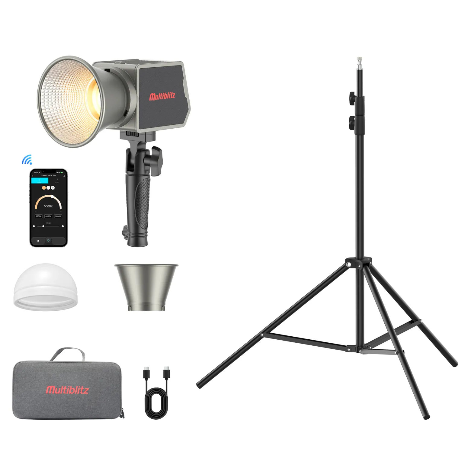 Multiblitz Set aus MB-PL LED 100B Fotolicht mit FT-8051 Lampenstativ