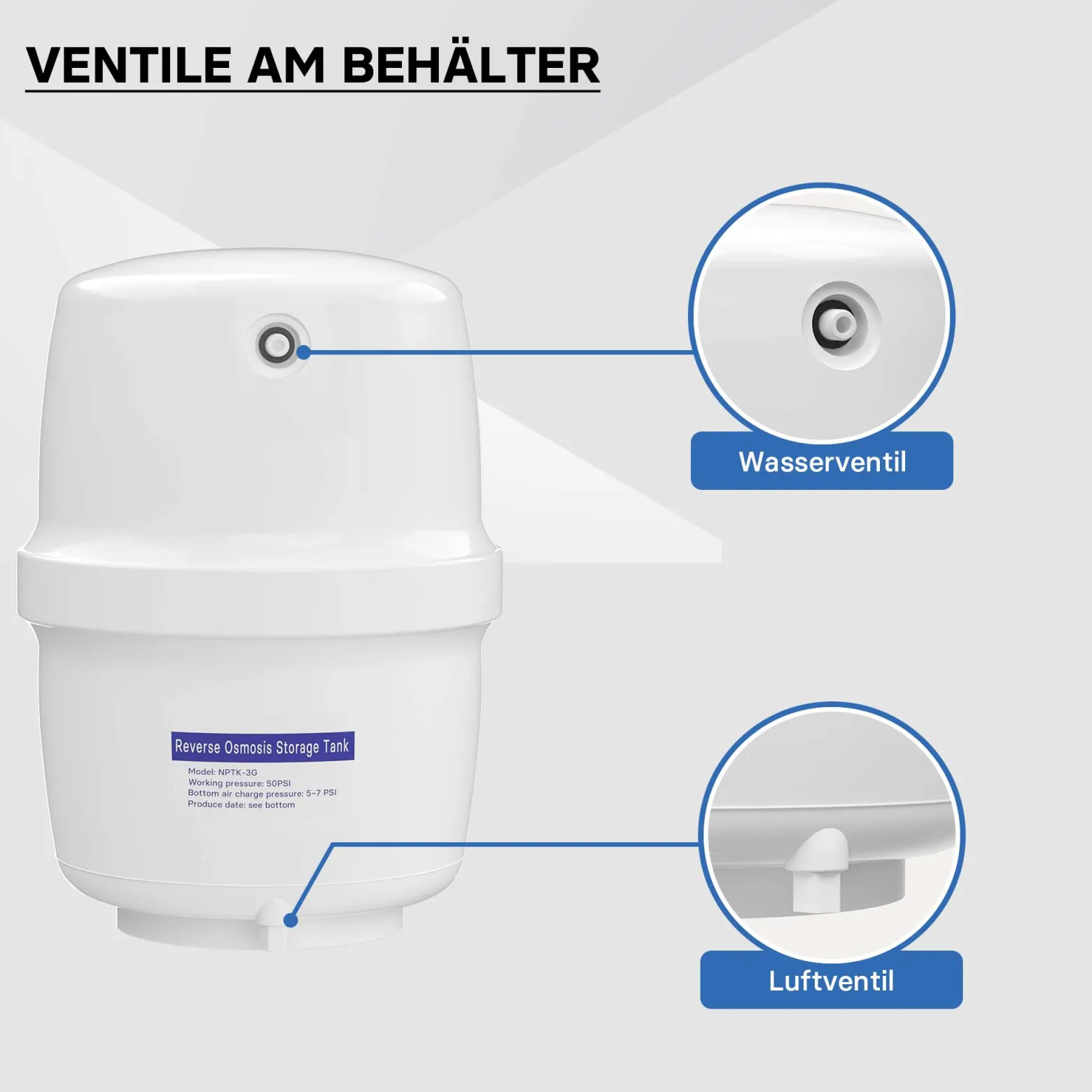 Naturewater 4 G Wassertank (15,14 L) für Umkehrosmose Wasser, Container lebensmittelecht, Vorratsbehälter mit Membran aus Butylkautschuk