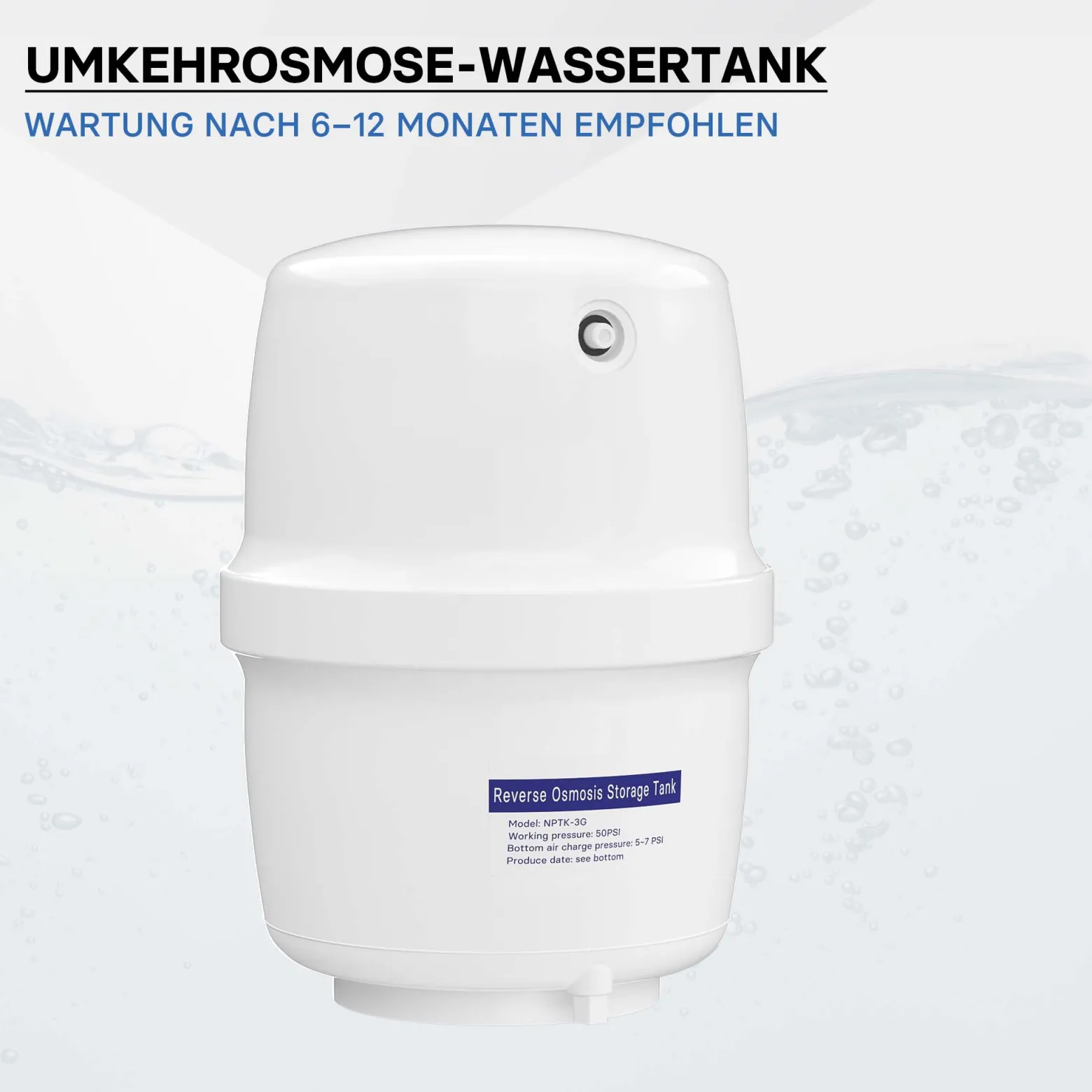 Naturewater 3 G Wassertank (11,35 L) für Umkehrosmose Wasser, Container lebensmittelecht, Vorratsbehälter mit Membran aus Butylkautschuk