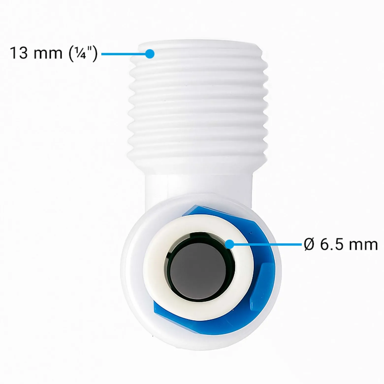Naturewater 90° Jaco Fitting für Schlauch 6,35 mm (1/4") und mit 13,12 mm (1/4") AG, für Trinkwasser Ultrafiltration Mikrofilter Umkehrosmose (RO)