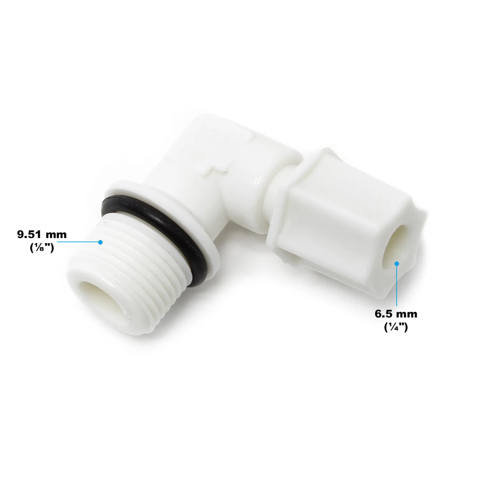 Naturewater 90° Jaco Fitting für Schlauch 6,35 mm (1/4") und mit 9,51 mm (1/8") AG, für Trinkwasser Ultrafiltration Mikrofilter Umkehrosmose (RO)