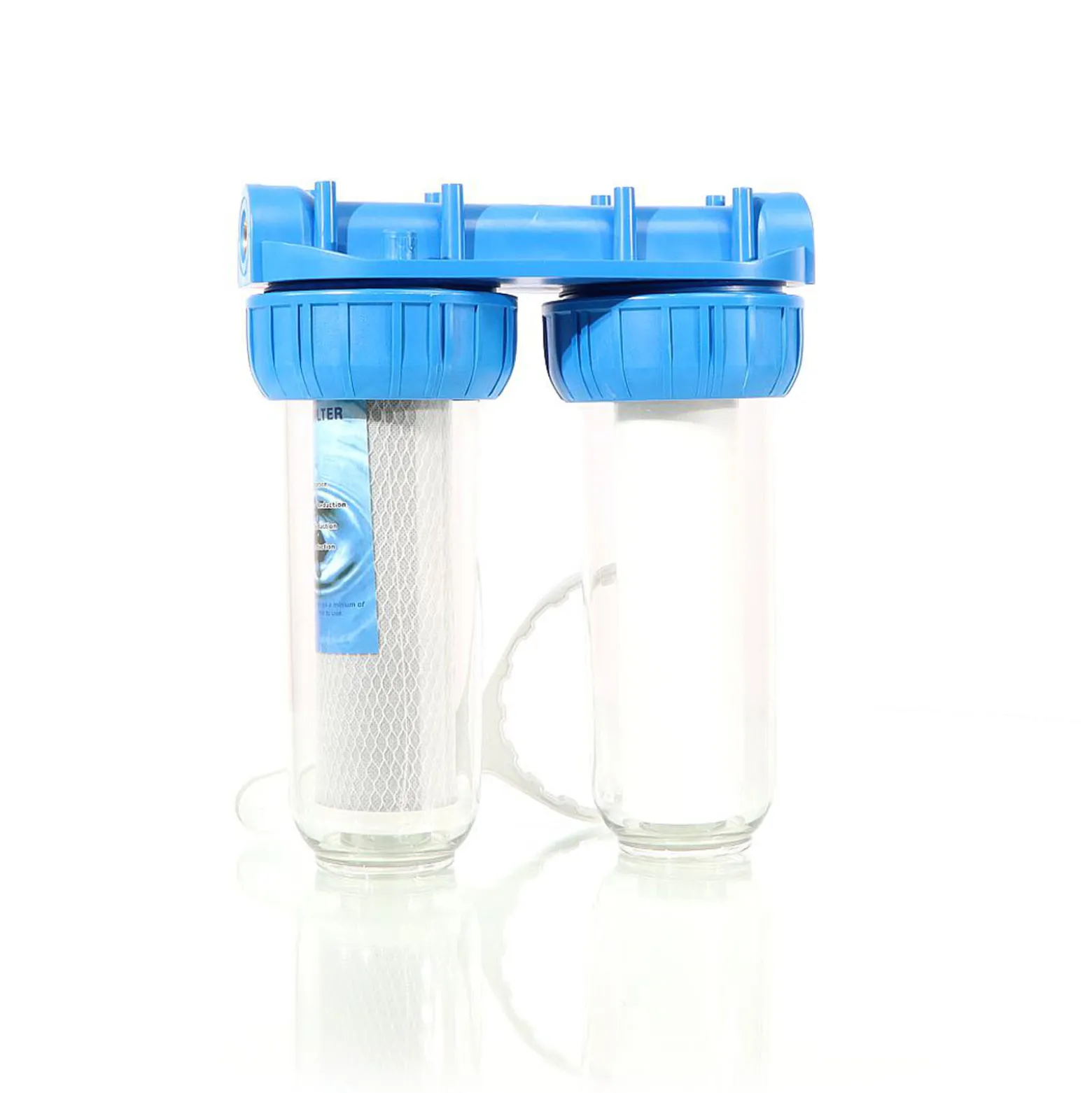 Naturewater NW-BR10B3 2 Stufen Wasserfilter Doppelfilter, 5 µ, 26,16 mm (3/4"), Ø62 mm PP Kartusche, Filter Wandhalterung, Filterschlüssel, Sedimentfilter Aktivkohleblock