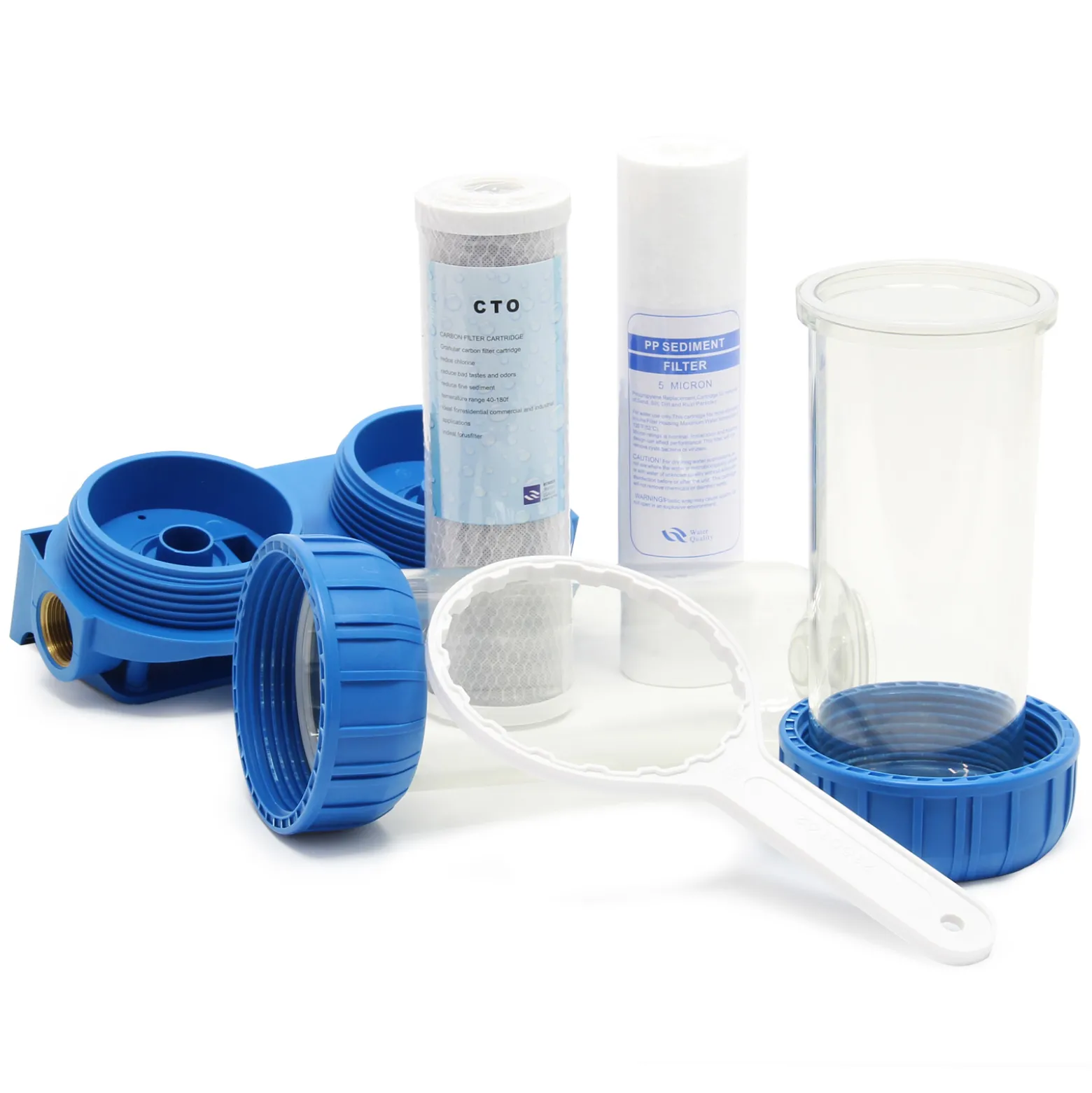 Naturewater NW-BR10B3 2 Stufen Wasserfilter Doppelfilter, 5 µ, 26,16 mm (3/4"), Ø62 mm PP Kartusche, Filter Wandhalterung, Filterschlüssel, Sedimentfilter Aktivkohleblock