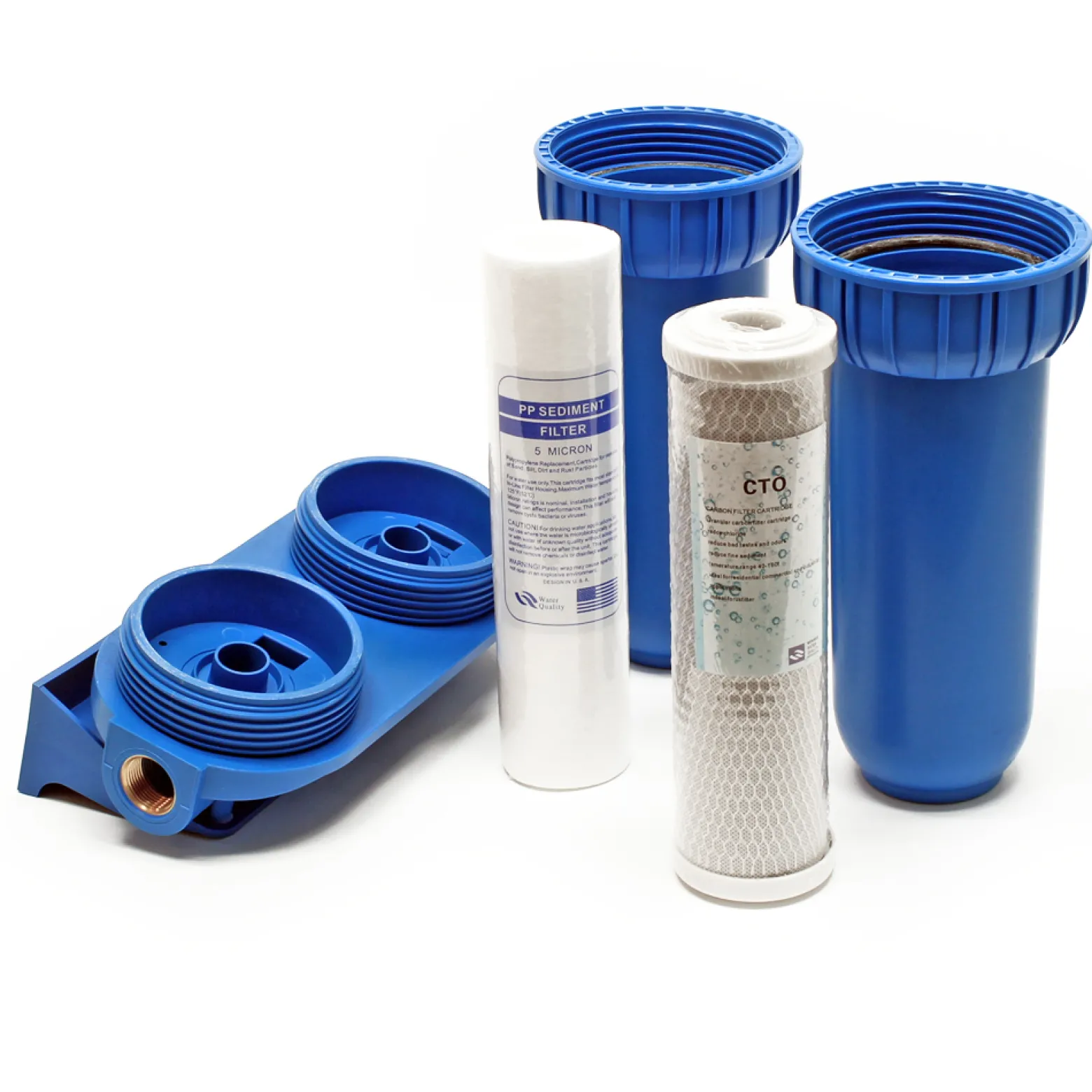 Naturewater NW-BR10B2 2 Stufen Wasserfilter Doppelfilter, 5 µ, 26,16 mm (3/4"), Ø62 mm PP Kartusche, Filter Wandhalterung, Filterschlüssel, Sedimentfilter Aktivkohleblock