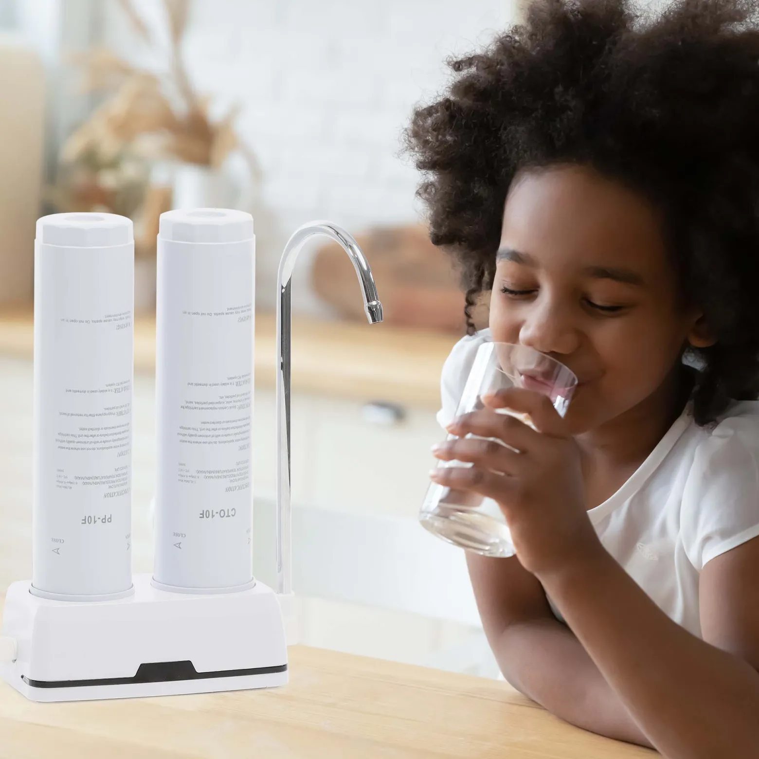 Naturewater NW-2-PPCTO 2 Stufen Counter Top Wasserfilter, 5 µ, PP Sediment und Aktivkohle Block Filtereinsatz, mit Universaladapter, Wasserhahn