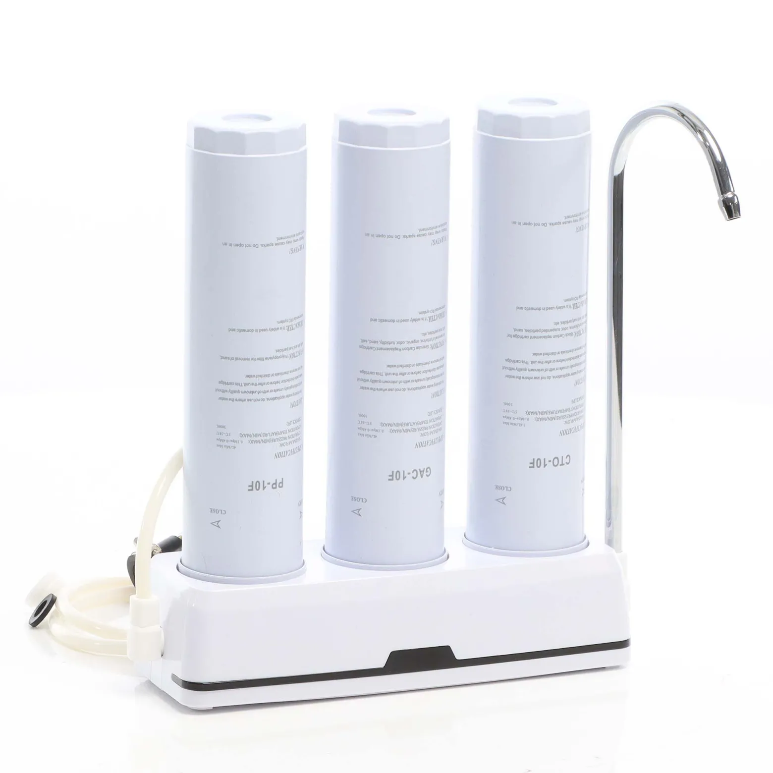 Naturewater NW-3-PPGACCTO 3 Stufen Counter Top Wasserfilter, 5 µ, PP Sediment, Aktivkohle Granulat, Aktivkohle Block Filtereinsatz, mit Universaladapter, Wasserhahn