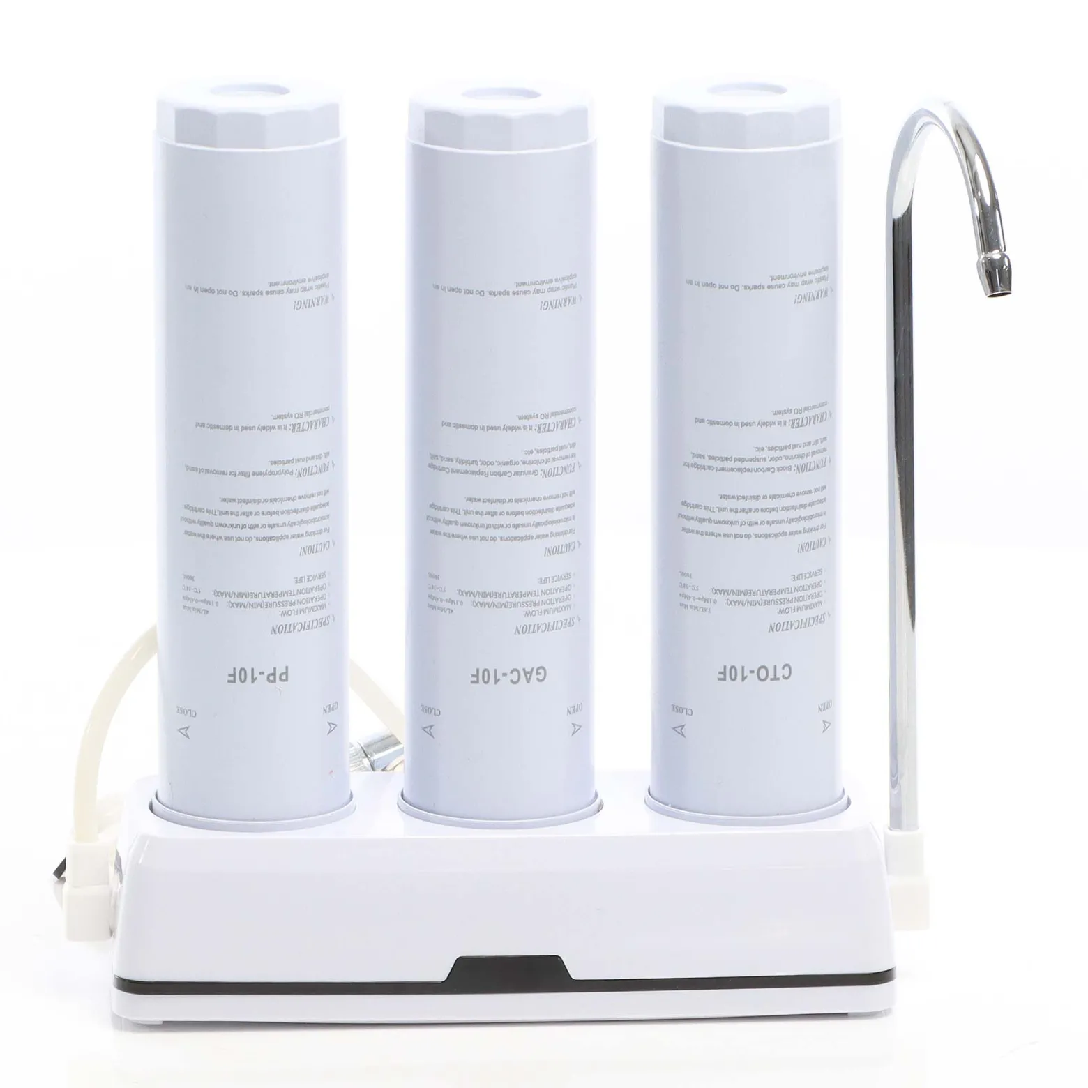Naturewater NW-3-PPGACCTO 3 Stufen Counter Top Wasserfilter, 5 µ, PP Sediment, Aktivkohle Granulat, Aktivkohle Block Filtereinsatz, mit Universaladapter, Wasserhahn
