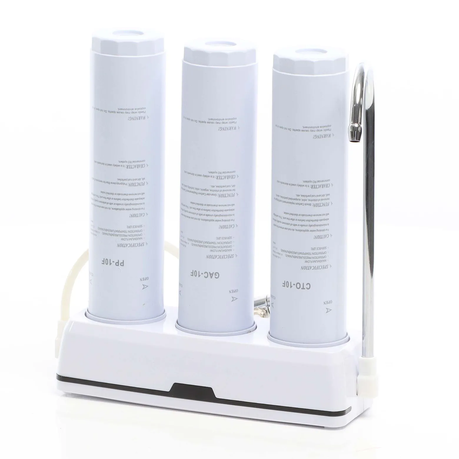 Naturewater NW-3-PPGACCTO 3 Stufen Counter Top Wasserfilter, 5 µ, PP Sediment, Aktivkohle Granulat, Aktivkohle Block Filtereinsatz, mit Universaladapter, Wasserhahn
