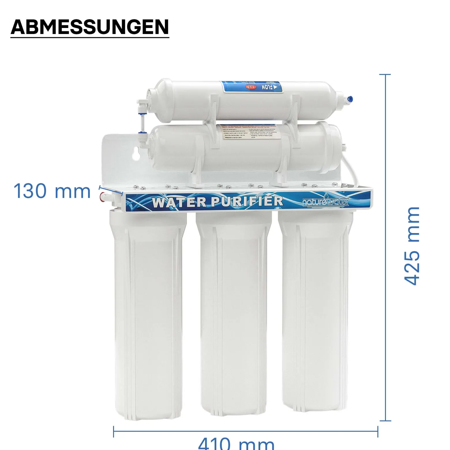 Naturewater NW-PR305 5 Stufen Wasserfilter, 5 µ, PP Kartusche, Untertischfilter Wandhalterung, Filterschlüssel, Sedimentfilter Aktivkohle, Wasserhahn, 2,5m Schlauch, Kurzdreiwegeventil, Kugelhahn