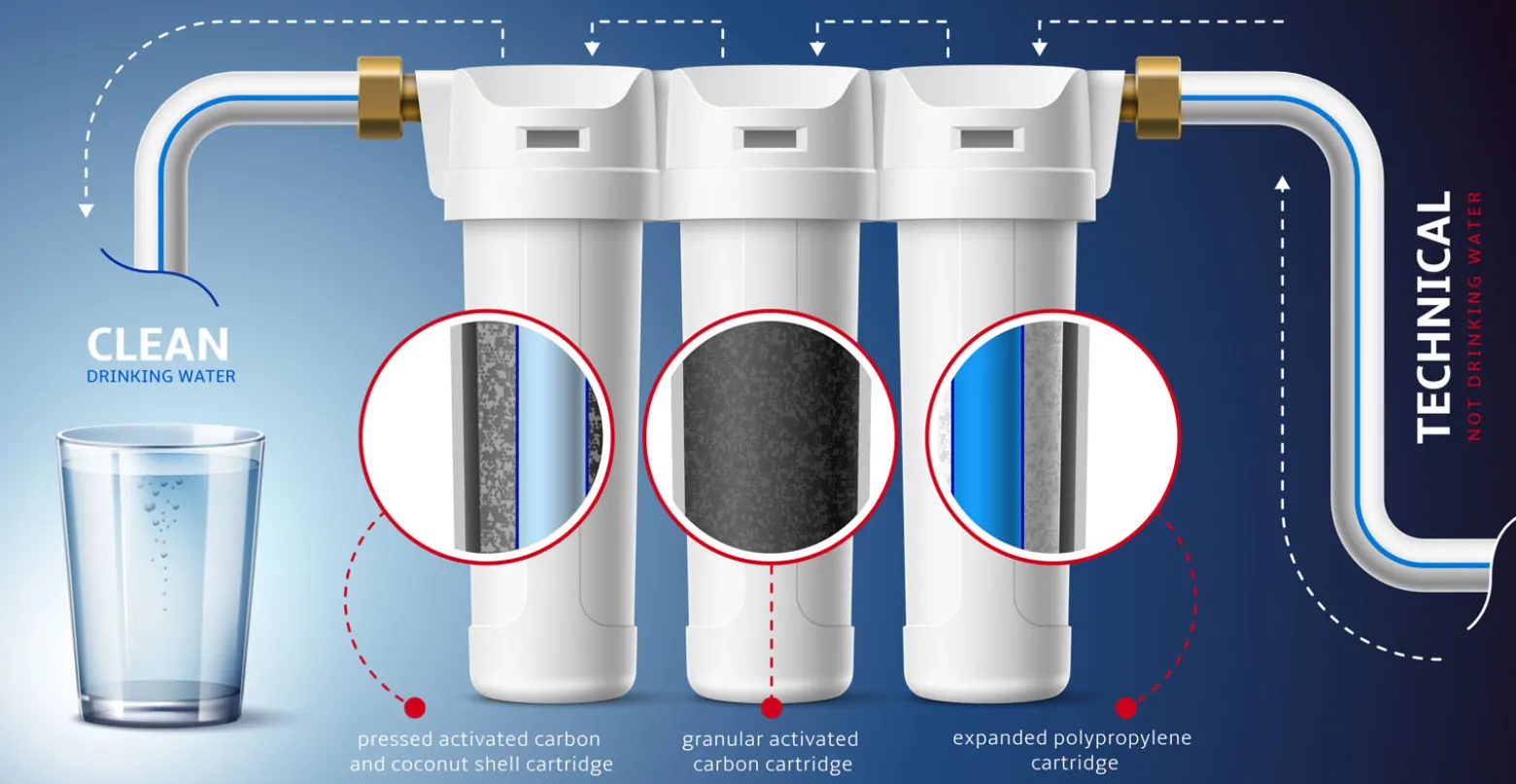Naturewater NW-PR103 3 Stufen Wasserfilter, 5 µ, 26,16 mm (3/4"), Ø62 mm PP Kartusche, Filter Wandhalterung, Filterschlüssel, Sedimentfilter Aktivkohleblock Aktivkohlegranulat