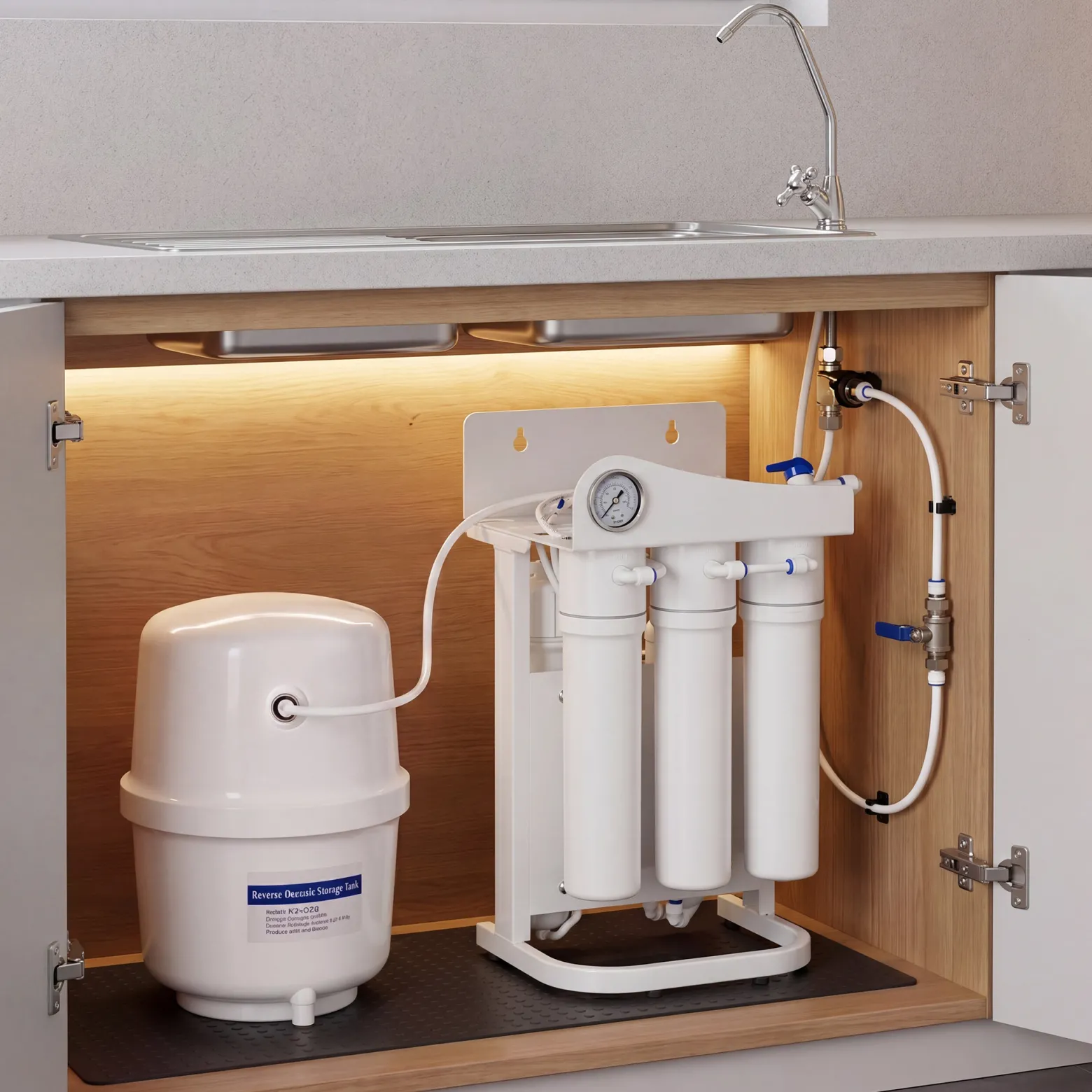 Naturewater NW-RO50-G1 5 Stufen Umkehrosmose 180 L/Tag mit Rahmen und Druckanzeige, RO Omsoseanlage für sauberes Trinkwasser