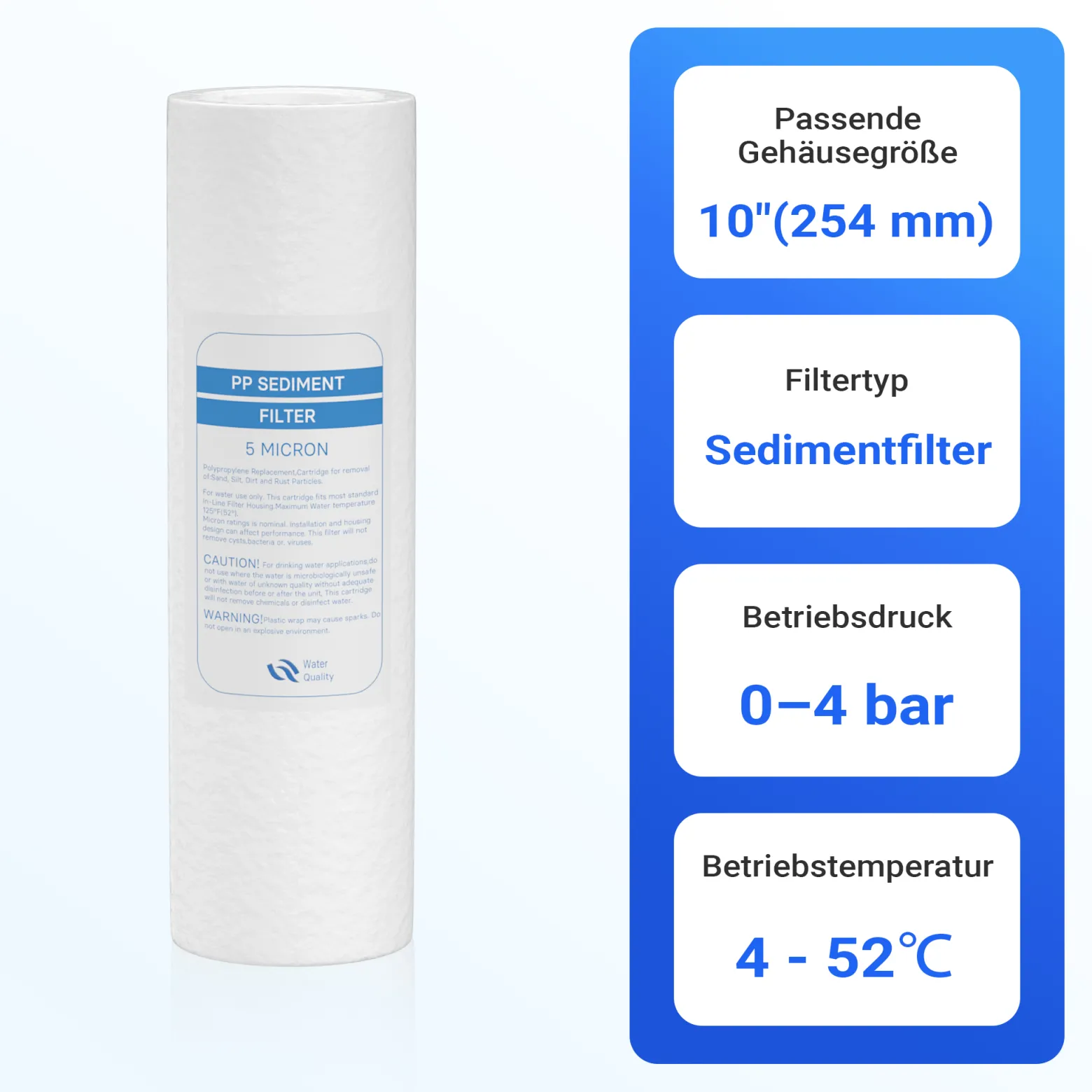 Naturewater 5 µ PP Sedimentfilter Kartusche 254 mm (10 Zoll), Wasserfilter Kartusche, Filterpatrone für Trinkwasser Umkehrosmoseanlage