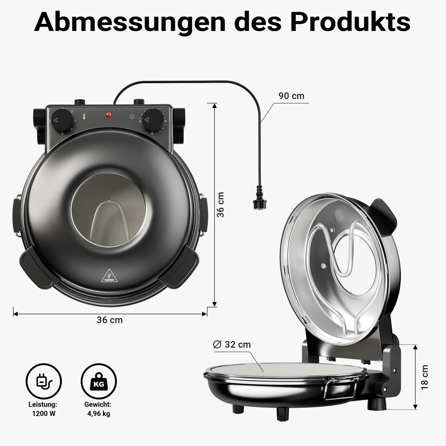Pizzamaker mit Keramiksteinplatte Ø32cm und Sichtfenster, zwei Heizelemente max. 400°C, mit Timer