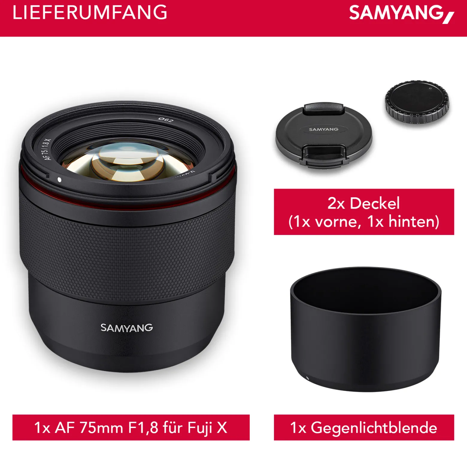 Samyang AF 75 mm Portraitobjektiv kompatibel mit Fujifilm X, Kamera Objektiv mit Lichtstärke F1,8 für Portraitfotos, kompaktes Kameraobjektiv mit Custom Switch, Portrait Objetktiv inkl. Wetterschutz