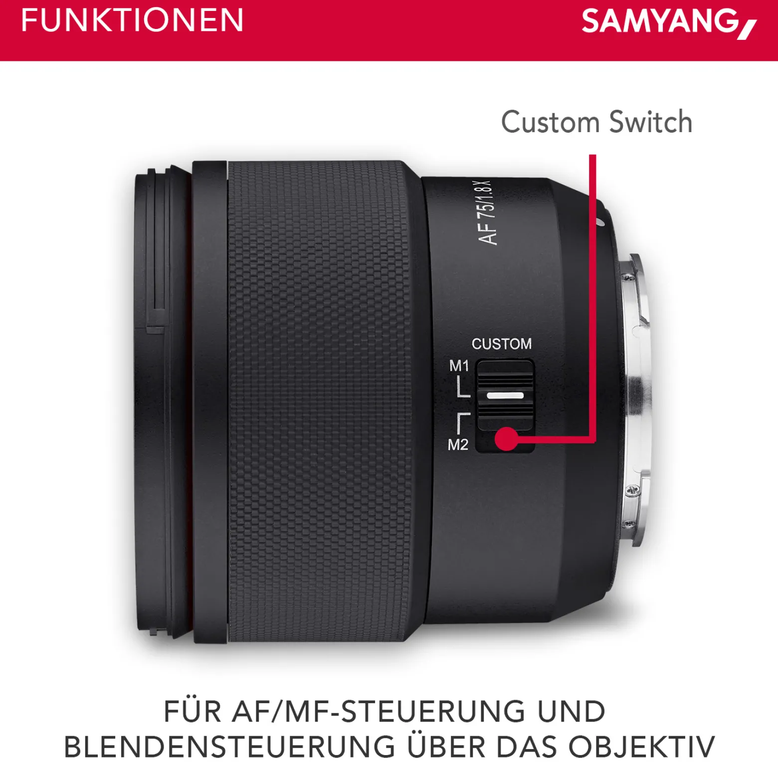 Samyang AF 75 mm Portraitobjektiv kompatibel mit Fujifilm X, Kamera Objektiv mit Lichtstärke F1,8 für Portraitfotos, kompaktes Kameraobjektiv mit Custom Switch, Portrait Objetktiv inkl. Wetterschutz