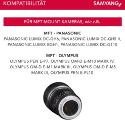 Samyang 85/1,5 Objektiv Video DSLR II MFT manueller Fokus Videoobjektiv 0,8 Zahnkranz Gear, Porträtobjektiv schwarz