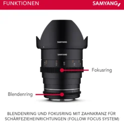 Samyang Weitwinkel Cine- und Video Objektiv MF 24mm T1,5 VDSLR MK2 MFT – lichtstark T1,5 für MFT Mount, 24 mm Festbrennweite, Follow Focus Zahnkränze Vollformat, APS-C und MFT, 8K Auflösung