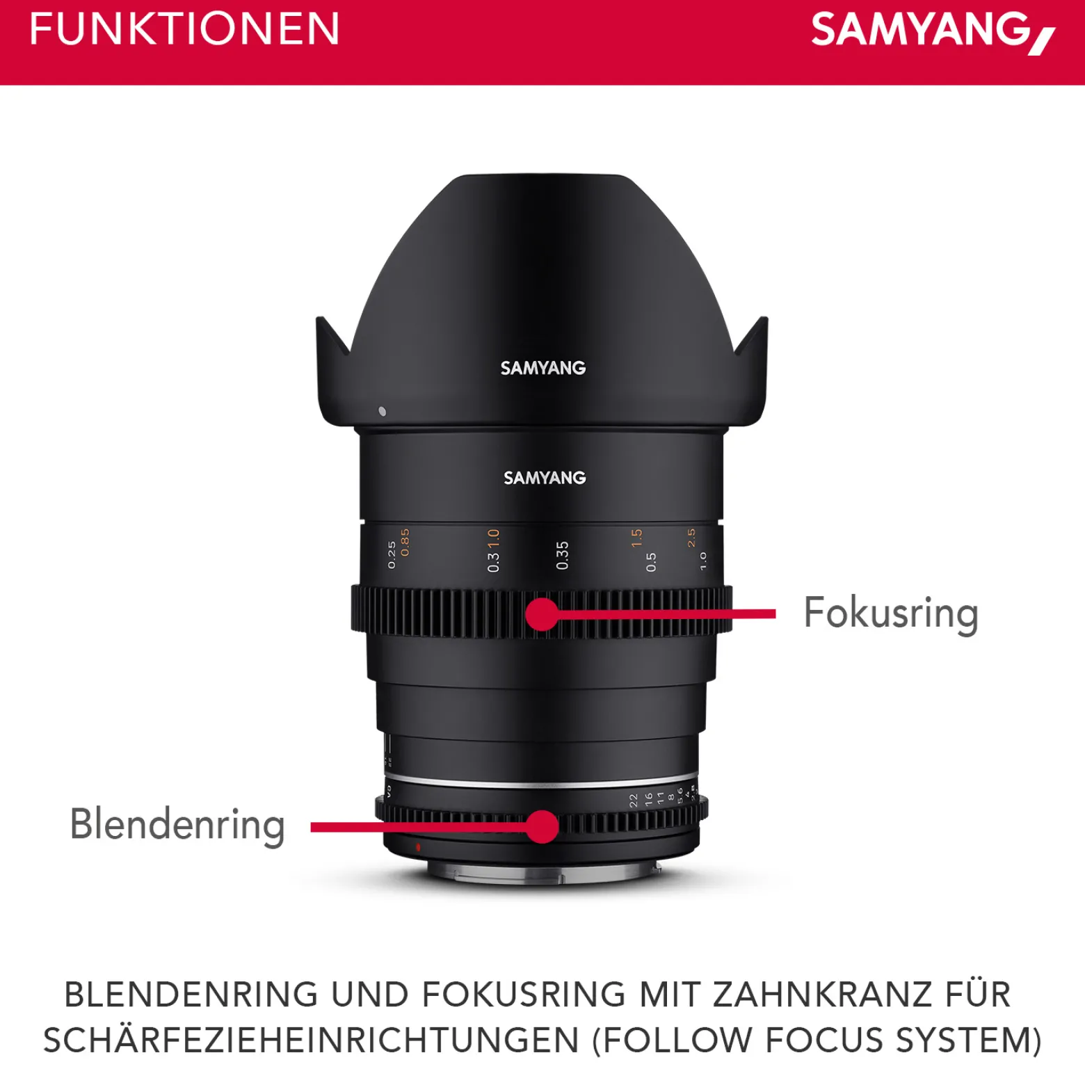 Samyang Weitwinkel Cine- und Video Objektiv MF 24mm T1,5 VDSLR MK2 MFT – lichtstark T1,5 für MFT Mount, 24 mm Festbrennweite, Follow Focus Zahnkränze Vollformat, APS-C und MFT, 8K Auflösung