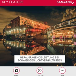 Samyang Weitwinkel Festbrennweite Objektiv 12mm F2.0 APS-C kompatibel mit Fuji X – APS-C, MF – silberfarben