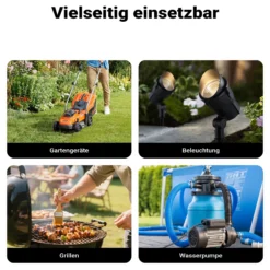 Steckdosensäule 4fach in Granitoptik, IP44, Außensteckdose mit zwei Schaltern und 1,5m Kabel