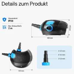 SunSun CTF-10000 SuperECO Teichpumpe 10.000 l/h / 80 W, energiesparende Filterpumpe, Bachlaufpumpe für Koiteiche, Umwälzpumpe, Gartenteichpumpe