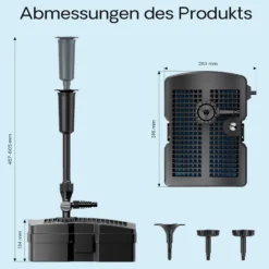 SunSun CUF-2500 3in1 Filter mit 3 Fontänenaufsätzen 1000l/h 28W, 9W UVC-Klärer und 3 Filterstufen inkl. Filtermedien, Springbrunnen Teich Pumpe