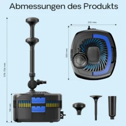 SunSun CUF-5800 Springbrunnenpumpe 5200 l/h / 55 W / 4,8 m Förderhöhe mit eingebautem 11 W UVC-Teichklärer, energiesparende Teichpumpe, Pumpe mit Fontäne, Wasserpumpe