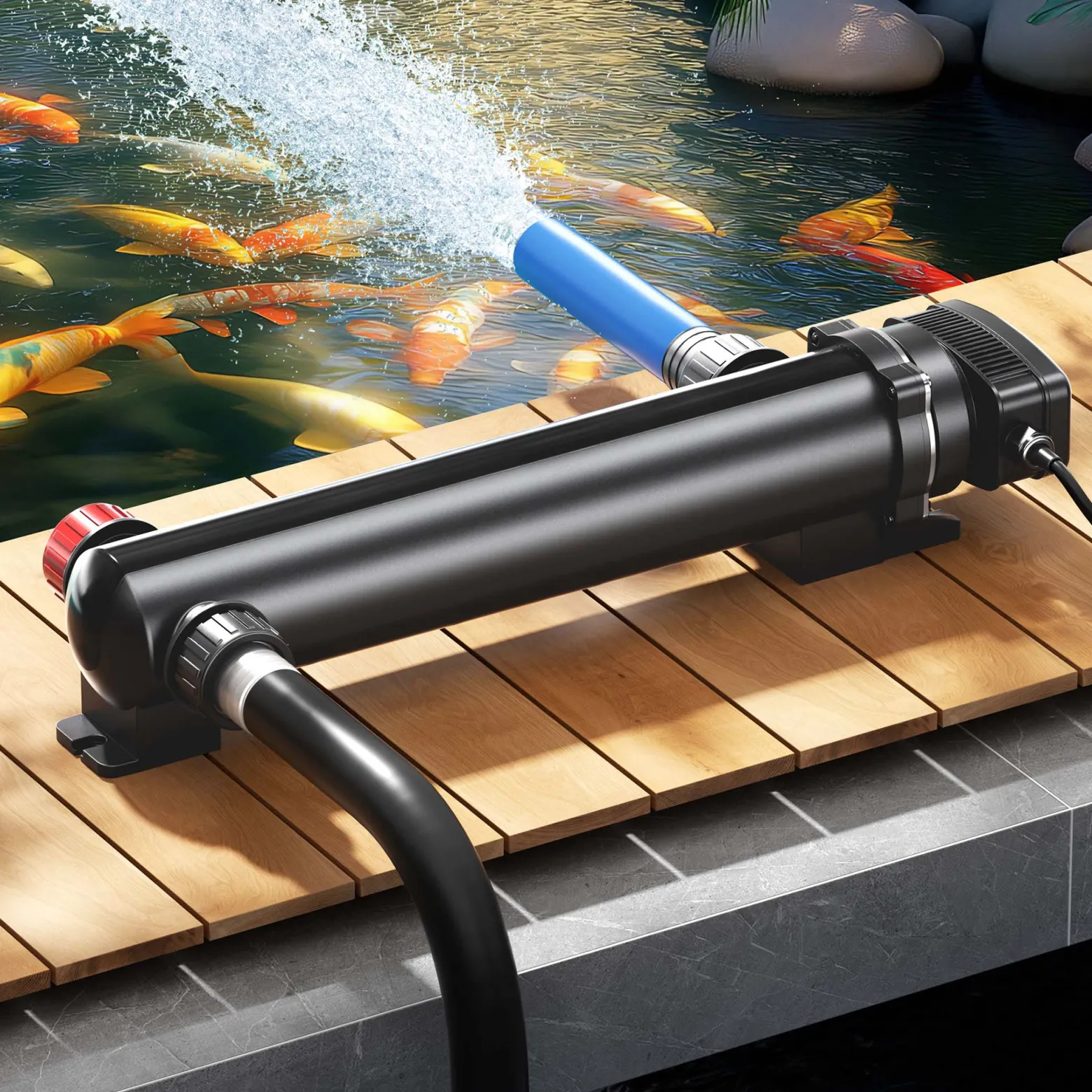 SunSun CUV-336 Teichklärer 7000 l/h / 36 W UVC, Vorklärgerät für Teichfilter & Teichpumpe, Wasserklärer mit UV-Lampe, Lichtfilter zur Algenbekämpfung