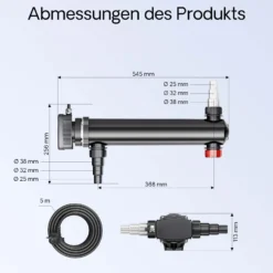 SunSun CUV-336 Teichklärer 7000 l/h / 36 W UVC, Vorklärgerät für Teichfilter & Teichpumpe, Wasserklärer mit UV-Lampe, Lichtfilter zur Algenbekämpfung