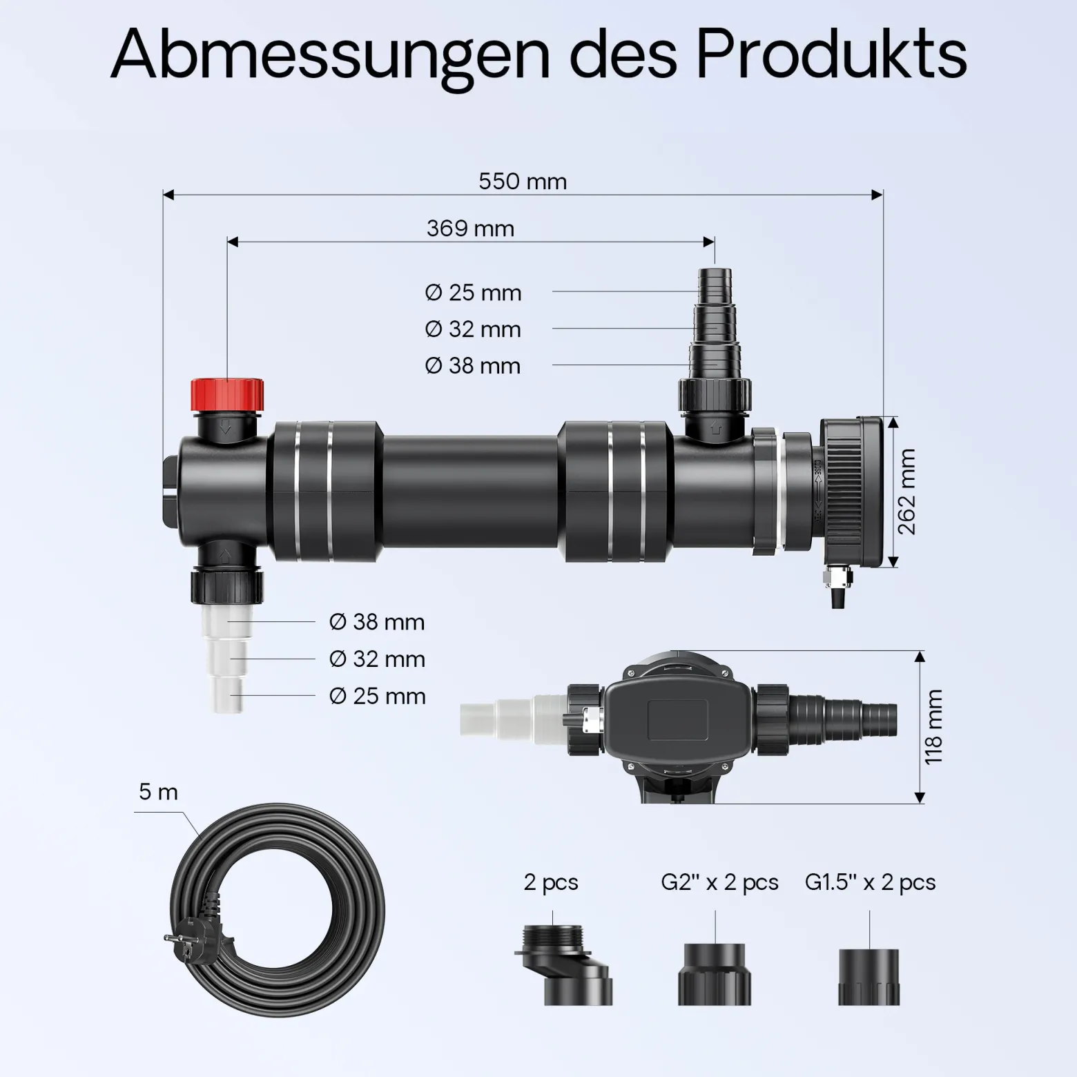 SunSun CUV-636 Teichklärer 7000 l/h / 36 W UVC, Vorklärgerät für Teichfilter & Teichpumpe, Wasserklärer mit UV-Lampe, Lichtfilter zur Algenbekämpfung