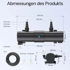 SunSun CUV-2110 Teichklärer 8000 l/h / 110 W UVC für Teichgrößen bis 120.000 Liter, Vorklärgerät für Teichfilter & Teichpumpe, Wasserklärer mit UV-Lampe, Lichtfilter zur Algenbekämpfung