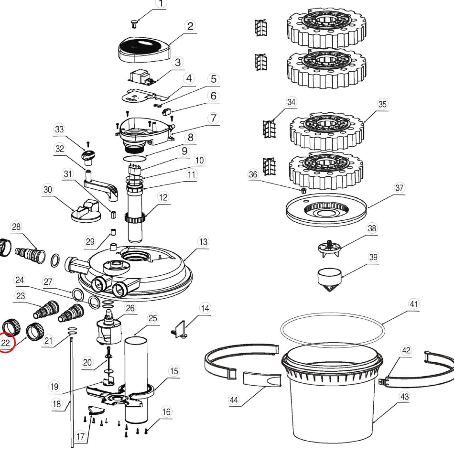 SunSun Ersatzteil für Druckteichfilter CPF-5000 Ein- und Ausgangsschraube, Teichdruckfilter UV-Lampe 18 W, Teichfilteranlage 10000 l/h