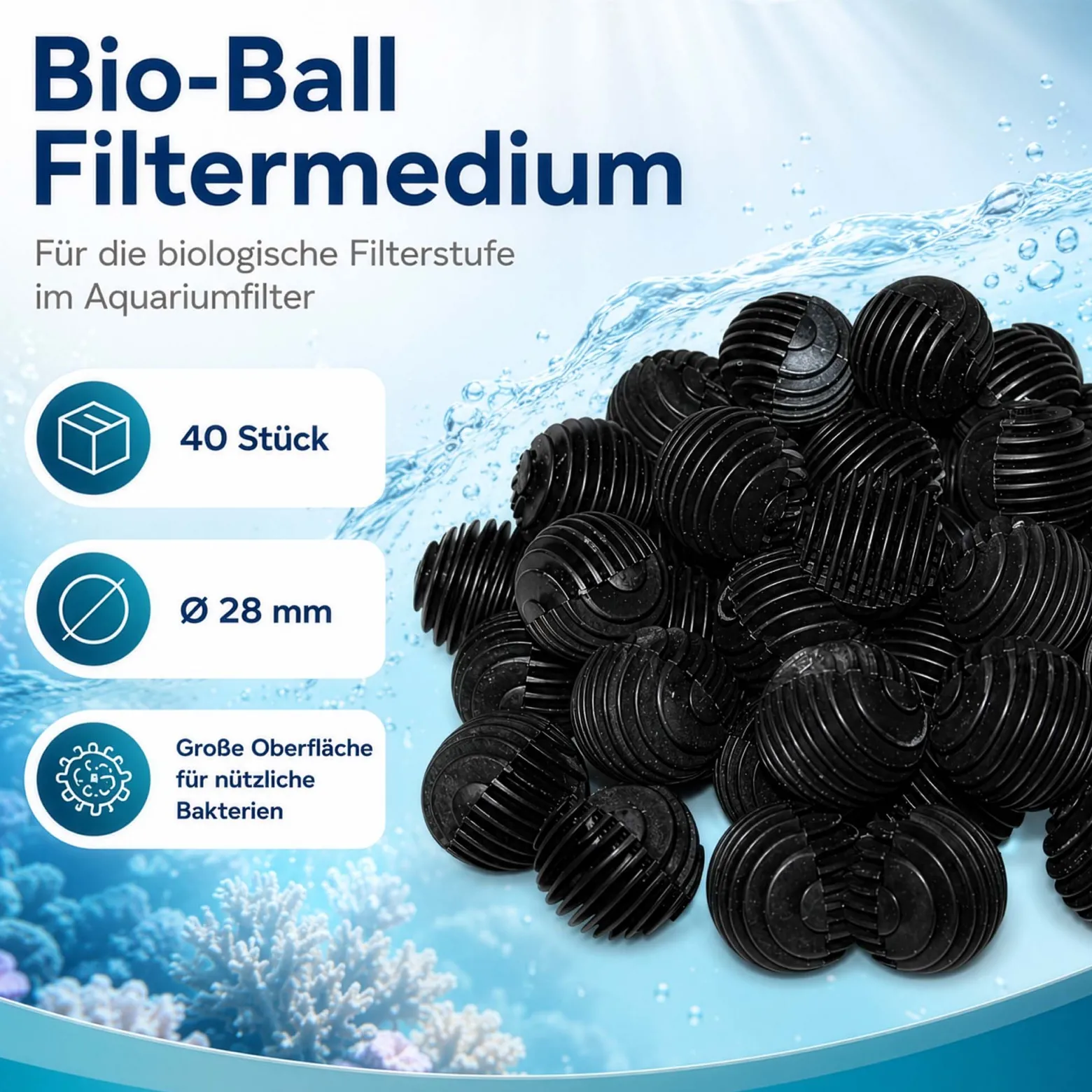 SunSun Ersatzteil für HW-402B Aquarium Außenfilter - Bio Balls 40 Stück Ø 28 mm, Biokugeln für Auqariumfilter, Aquariumzubehör Filterkugeln als Filtermedium