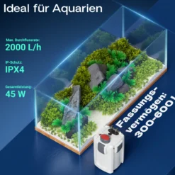 SunSun HW-704A Aquariumaußenfilter 2000 L/h 45Watt mit 4 Stufen, Filtermedien, Aquarium, Filterpumpe