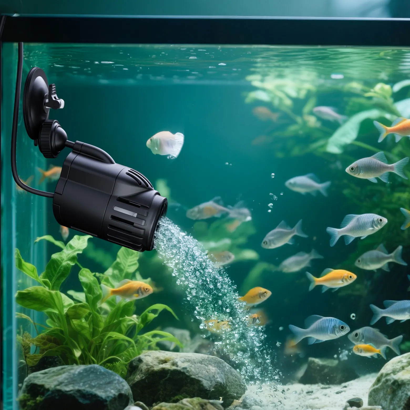 SunSun JVP-110A Strömungspumpe 2000 l/h 3 W Aquarium Pumpe mit 1 schwenkbaren Düse und Saugnapf zur einfachen Befestigung
