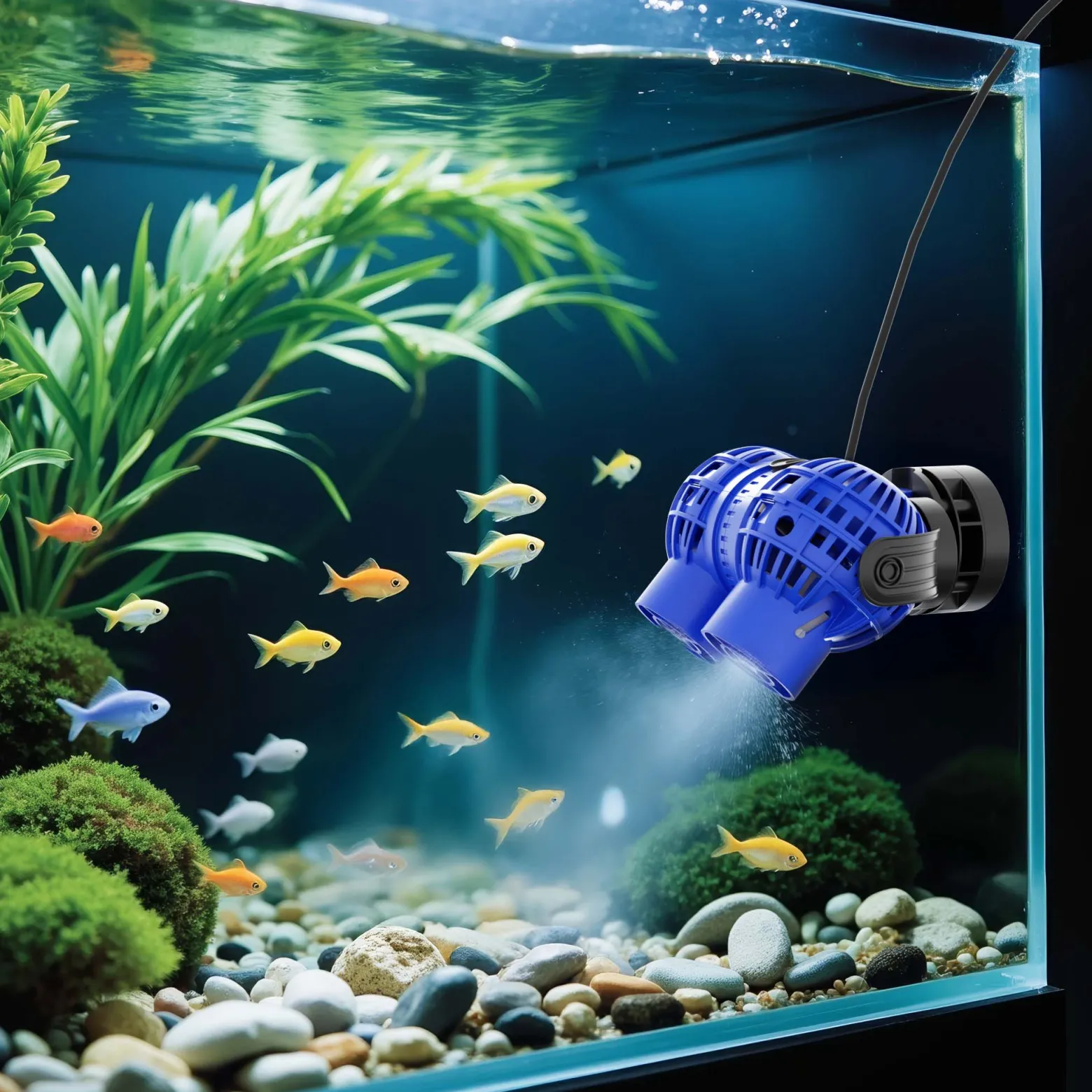 SunSun JVP-232 Strömungspumpe 15000 l/h 26 W Aquarium Pumpe mit 2 schwenkbaren Düsen, Magnethalter zur einfachen Befestigung und Durchflussregler