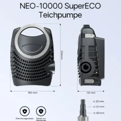 SunSun Komplettset: CBF-350B Teichfilter bis 60000 L Teichfilteranlage Durchlauffilter, NEO10000 Teichpumpe 10000l/h 80W, CUV-236 Teichklärer UVC Klärer mit 36W, 25m Teichschlauch 25 mm, Y-Verteiler