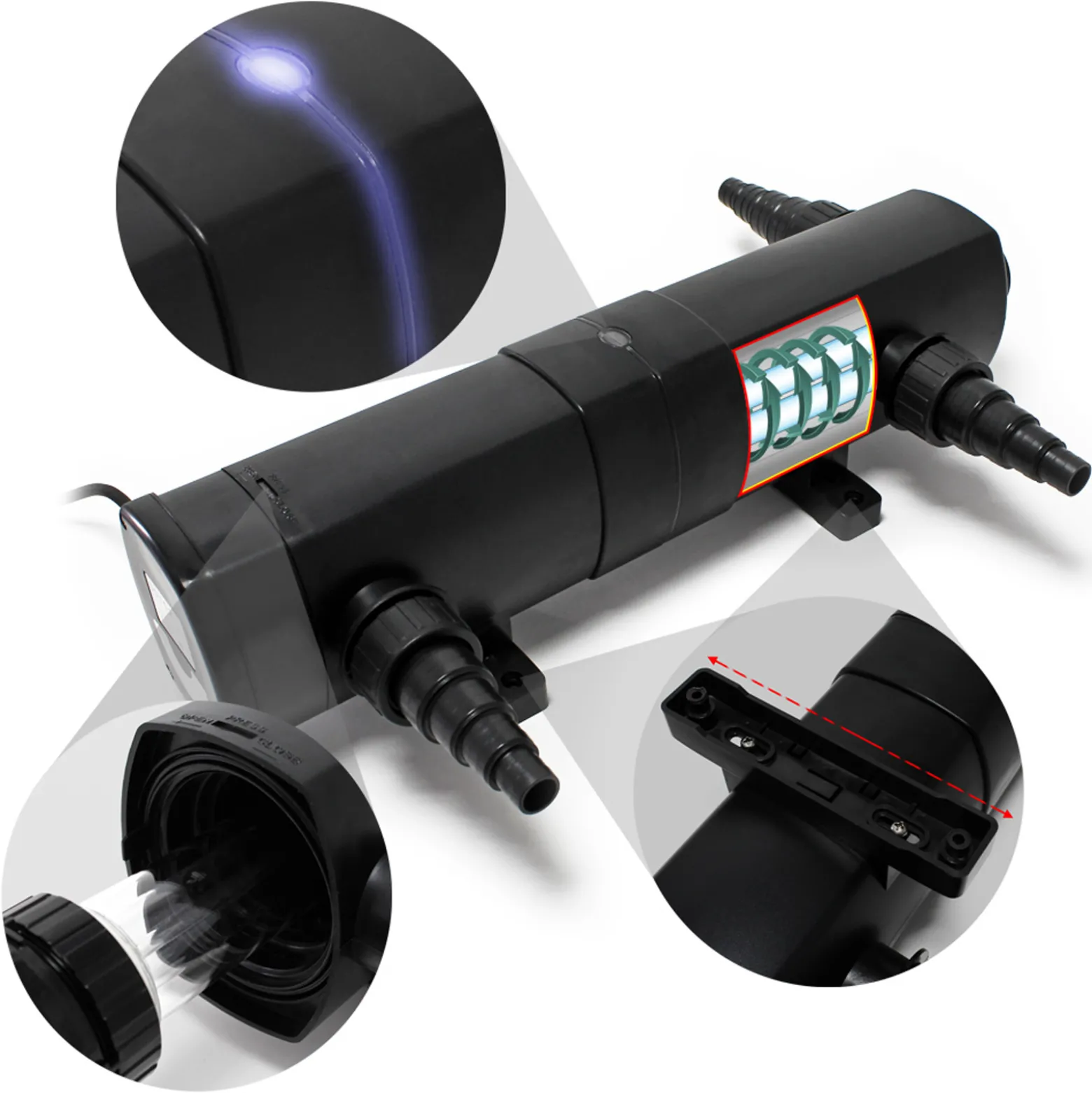 SunSun Komplettset: CBF-350B Teichfilter bis 60000 L Teichfilteranlage Durchlauffilter, NEO6000 Teichpumpe 6000l/h 40W, CUV-224 Teichklärer 24W, 5m Teichschlauch 38 mm, Schlauchschellen W1 44-47mm