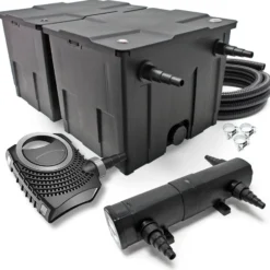 SunSun Komplettset: CBF-350B Teichfilter bis 60000 L Teichfilteranlage Durchlauffilter, NEO6000 Teichpumpe 6000l/h 40W, CUV-236 Teichklärer 36W, 5m Teichschlauch 38 mm, Schlauchschellen W1 44-47mm