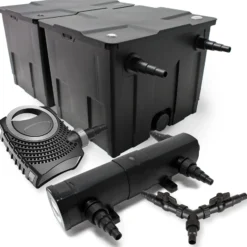 SunSun Komplettset: CBF-350B Teichfilter bis 60000 L Teichfilteranlage als Durchlauffilter, CTF-8000 SuperECO Teichpumpe 8000l/h 70W, CUV-224 Teichklärer UVC Klärer mit 24W, Y-Verteiler