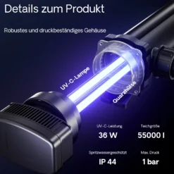 SunSun Komplettset: CBF-350B Teichfilter bis 60000 L Teichfilteranlage als Durchlauffilter, CUV-336 Teichklärer UVC Klärer mit 36W, 5m Teichschlauch 25 mm (1