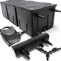SunSun Komplettset: CBF-350C Teichfilter bis 90000 L Teichfilteranlage als Durchlauffilter, CTF-8000 SuperECO Teichpumpe 8000l/h 70W, CUV-236 Teichklärer UVC Klärer mit 36W, Y-Verteiler